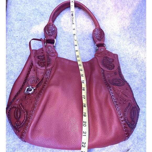 Brighton Red Pebbled Leather Melania Shoulder Handbag, Hobo, Large Satchel - Picture 14 of 14